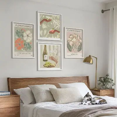 Blommiga posters i vintagestil set om 4 stycken tavlor