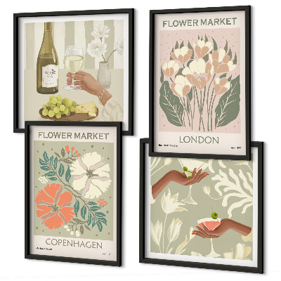 Set om 4 tavlor Blommiga posters vinstad