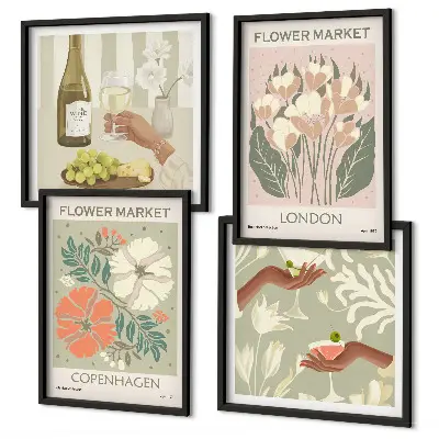 Blommiga posters i vintagestil set om 4 stycken tavlor