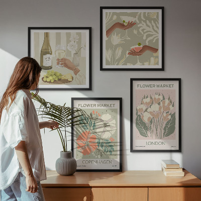 Set om 4 tavlor Blommiga posters vinstad