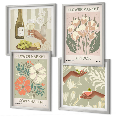 Set om 4 tavlor Blommiga posters vinstad