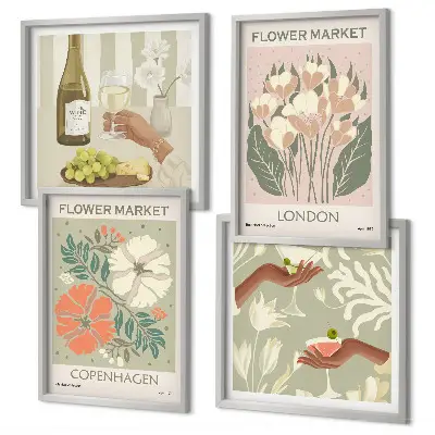 Blommiga posters i vintagestil set om 4 stycken tavlor