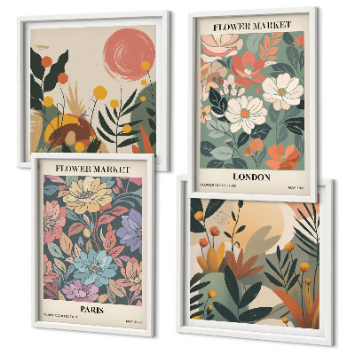 Tavelvägg med 4 tavlor Blommiga posters Paris London