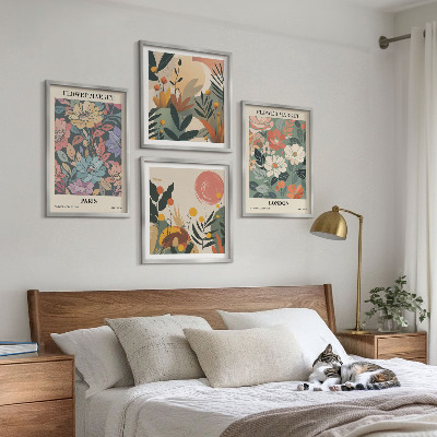 Tavelvägg med 4 tavlor Blommiga posters Paris London