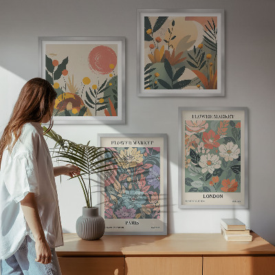 Tavelvägg med 4 tavlor Blommiga posters Paris London