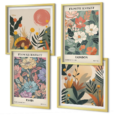 Tavelvägg med 4 tavlor Blommiga posters Paris London
