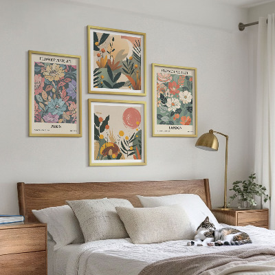 Tavelvägg med 4 tavlor Blommiga posters Paris London