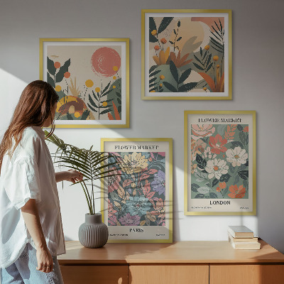 Tavelvägg med 4 tavlor Blommiga posters Paris London