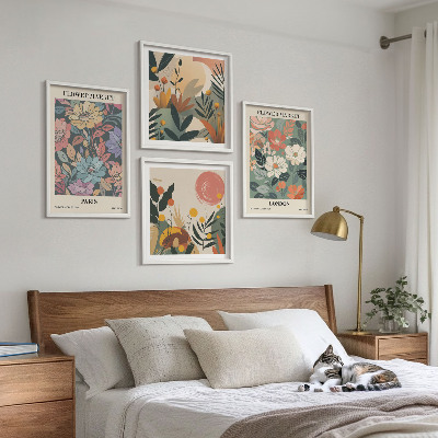 Tavelvägg med 4 tavlor Blommiga posters Paris London
