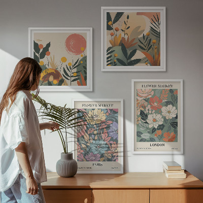 Tavelvägg med 4 tavlor Blommiga posters Paris London
