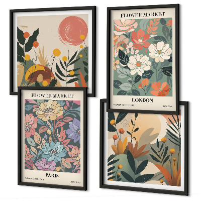 Tavelvägg med 4 tavlor Blommiga posters Paris London