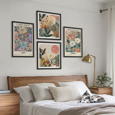 Tavelvägg med 4 tavlor Blommiga posters Paris London
