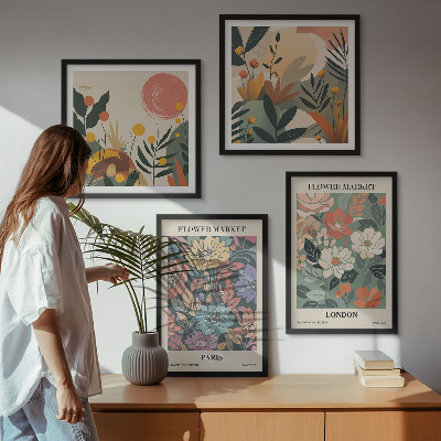 Tavelvägg med 4 tavlor Blommiga posters Paris London