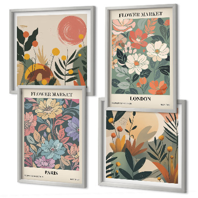 Tavelvägg med 4 tavlor Blommiga posters Paris London