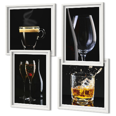 Set om 4 tavlor Whisky vin champagne kaffe alkohol