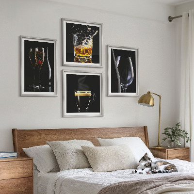 Set om 4 tavlor Whisky vin champagne kaffe alkohol