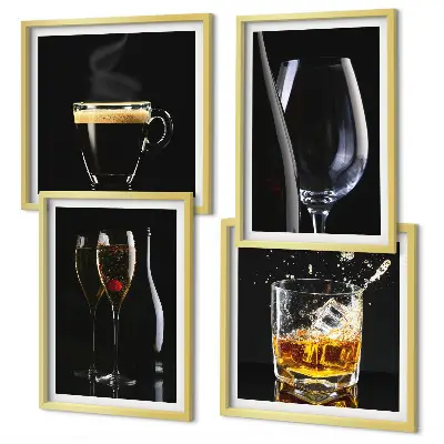 Tavlor med motiv av whisky vin champagne och kaffe set om 4 stycken