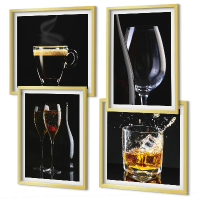 Set om 4 tavlor Whisky vin champagne kaffe alkohol