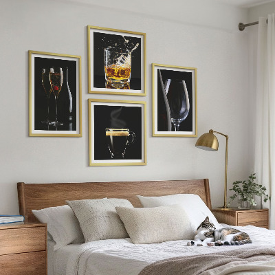 Set om 4 tavlor Whisky vin champagne kaffe alkohol