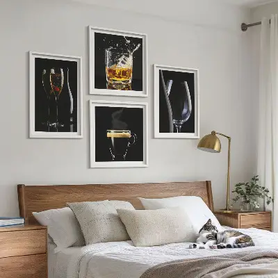 Tavlor med motiv av whisky vin champagne och kaffe set om 4 stycken