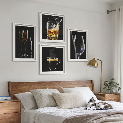 Set om 4 tavlor Whisky vin champagne kaffe alkohol