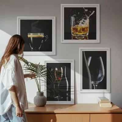 Tavlor med motiv av whisky vin champagne och kaffe set om 4 stycken