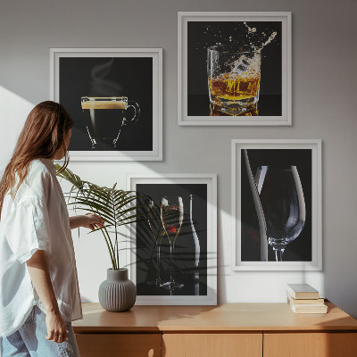 Set om 4 tavlor Whisky vin champagne kaffe alkohol