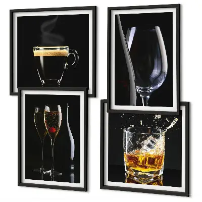 Tavlor med motiv av whisky vin champagne och kaffe set om 4 stycken