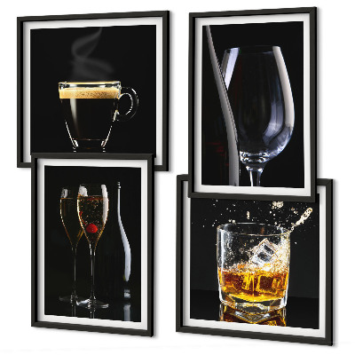 Set om 4 tavlor Whisky vin champagne kaffe alkohol