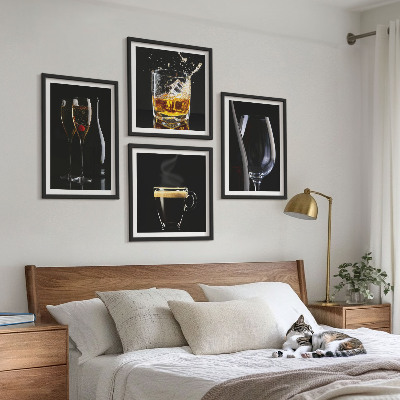 Set om 4 tavlor Whisky vin champagne kaffe alkohol