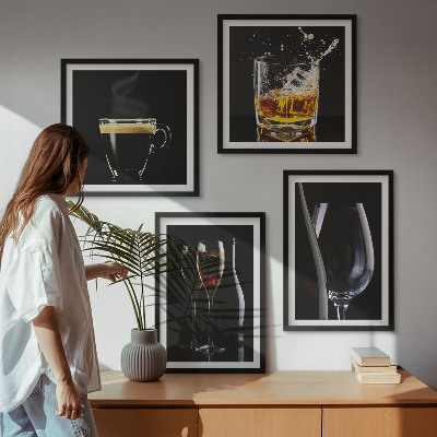 Set om 4 tavlor Whisky vin champagne kaffe alkohol