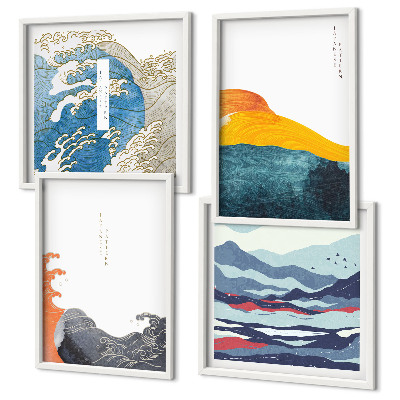 Tavelvägg med 4 tavlor Vågor japansk konstgrafik