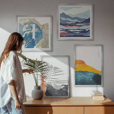 Tavelvägg med 4 tavlor Vågor japansk konstgrafik