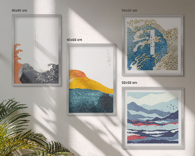 Tavelvägg med 4 tavlor Vågor japansk konstgrafik