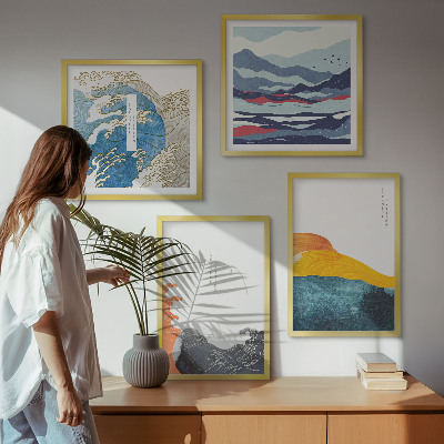 Tavelvägg med 4 tavlor Vågor japansk konstgrafik