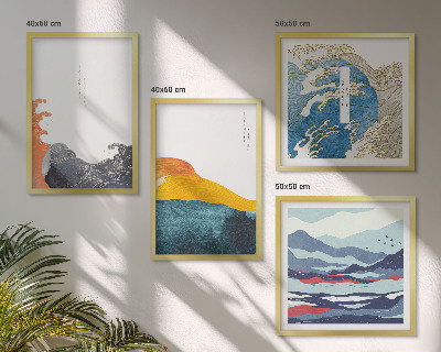 Tavelvägg med 4 tavlor Vågor japansk konstgrafik