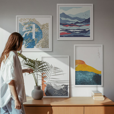 Tavelvägg med 4 tavlor Vågor japansk konstgrafik