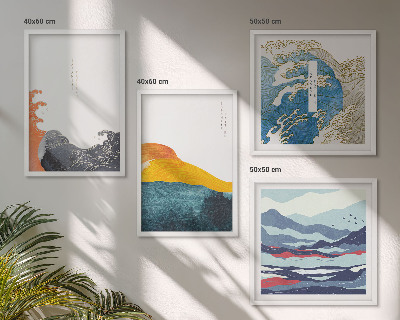 Tavelvägg med 4 tavlor Vågor japansk konstgrafik