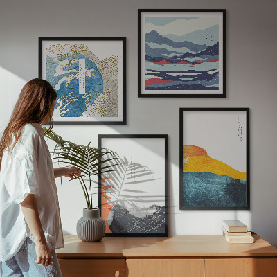 Tavelvägg med 4 tavlor Vågor japansk konstgrafik