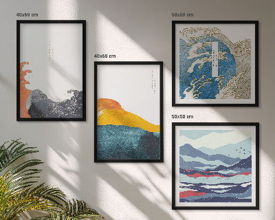 Tavelvägg med 4 tavlor Vågor japansk konstgrafik