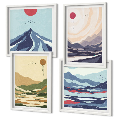Set om 4 tavlor Pastellberg i japansk stil