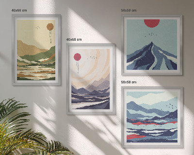 Set om 4 tavlor Pastellberg i japansk stil