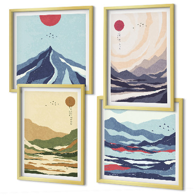 Set om 4 tavlor Pastellberg i japansk stil