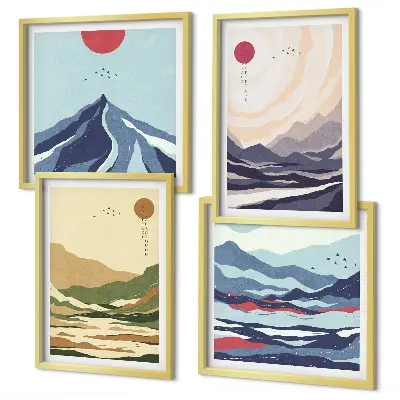 Pastellberg i japansk stil set om 4 tavlor