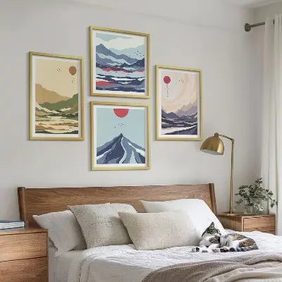 Pastellberg i japansk stil set om 4 tavlor