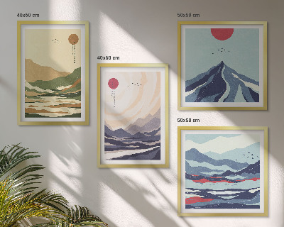 Set om 4 tavlor Pastellberg i japansk stil