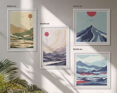 Set om 4 tavlor Pastellberg i japansk stil