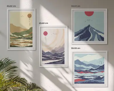 Pastellberg i japansk stil set om 4 tavlor