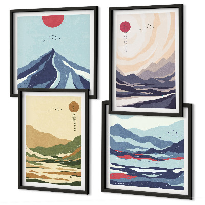 Set om 4 tavlor Pastellberg i japansk stil