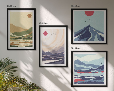 Set om 4 tavlor Pastellberg i japansk stil